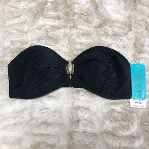 NWT SUNSETS Black Shirred Bandeau Swim Top